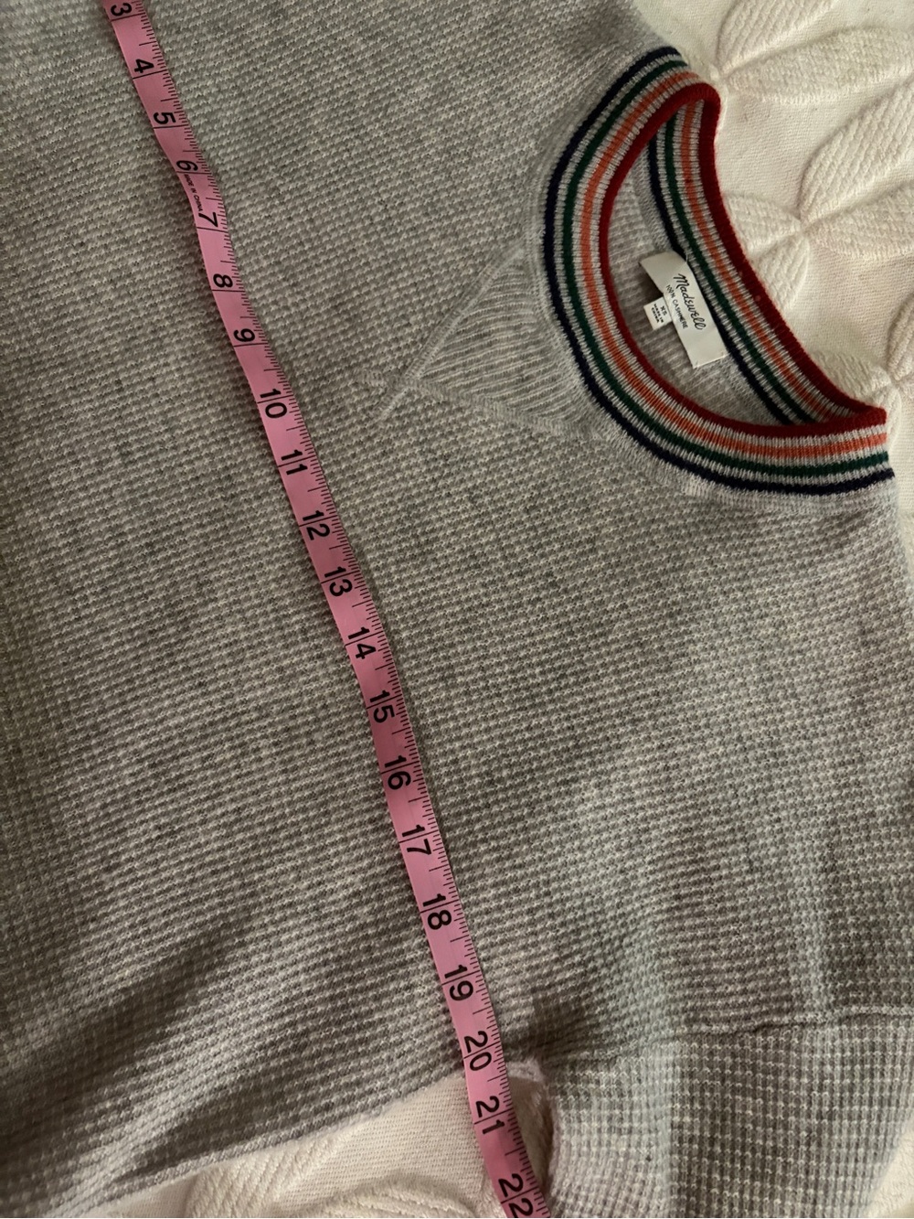 Like new Madewell size XS Light Gray waffle cashmere sweater with rainbow trim - Picture 8 of 10